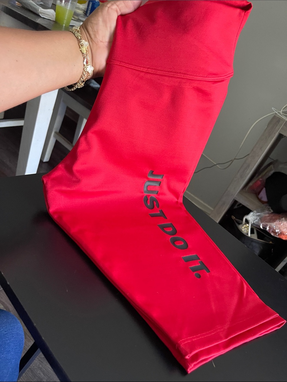 Women's Red Bike Shorts with Black 'Just Do It.' Logo